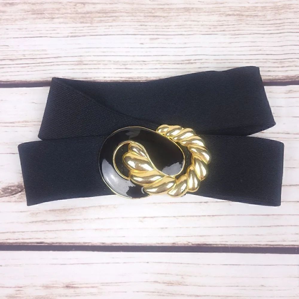 Vintage Black Stretchy Belt Cinch with Metal Buckle